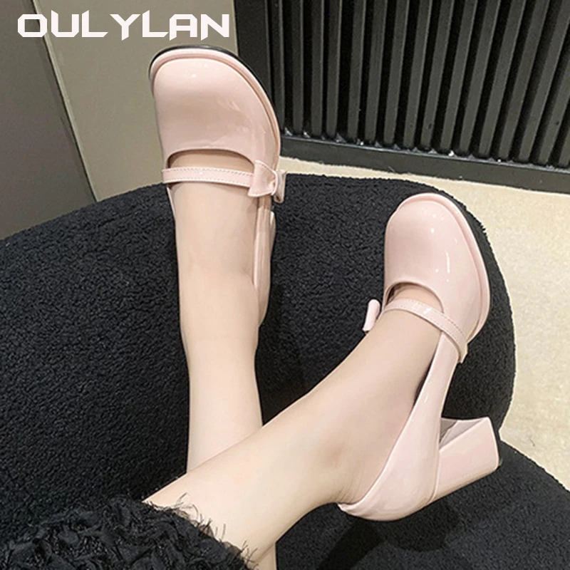 Oulylan Women\'s Pumps Thick Heel Ladies High Heels Elegant Bow Square Toe Fashion Wedding Party Wedding Shoes for Women