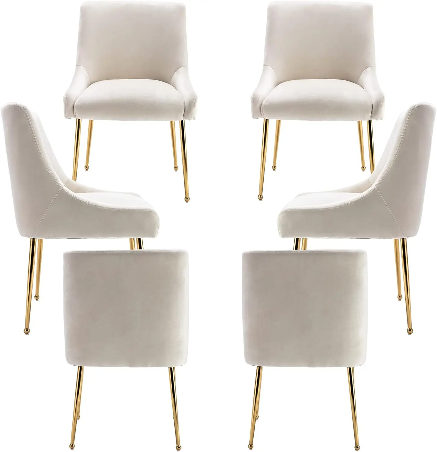 Velvet Dining Chairs Set of 6 Modern Accent Kitchen Chairs Gold Legs Upholstered Guest Chairs Living Room/Restaurant White