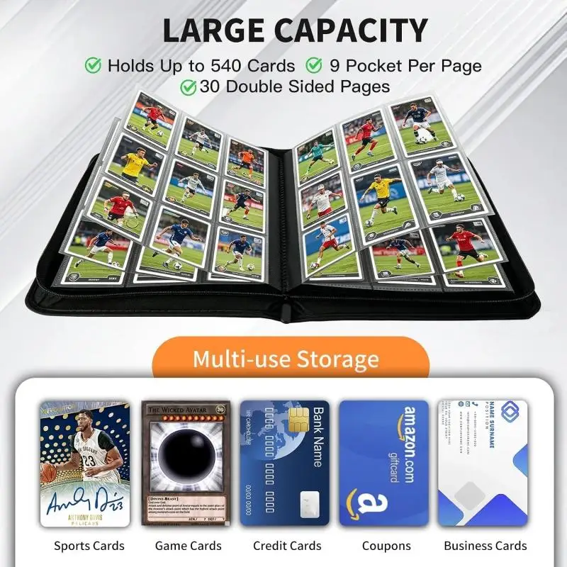 Nine-grid 360 Pockets Card Binder Sleeves with Zipper for TCG CCG Card Storage Solid color woven pattern
