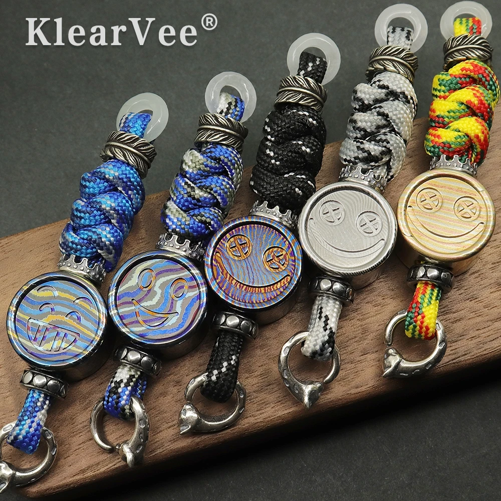 

Подвеска KlearVee, ручная работа, изысканный ремешок EDC, металлический круглый брелок с бусинами, уличный рюкзак, аксессуар «сделай сам»