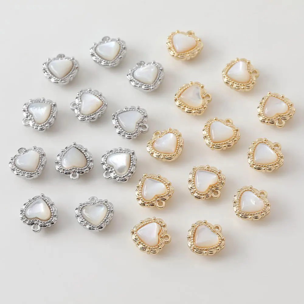 2PCS 12mm Heart-shaped Shell Necklace Pendant Charms for Jewelry Making DIY Hand Made Bracelet Brass 14k Gold Plated Accessories