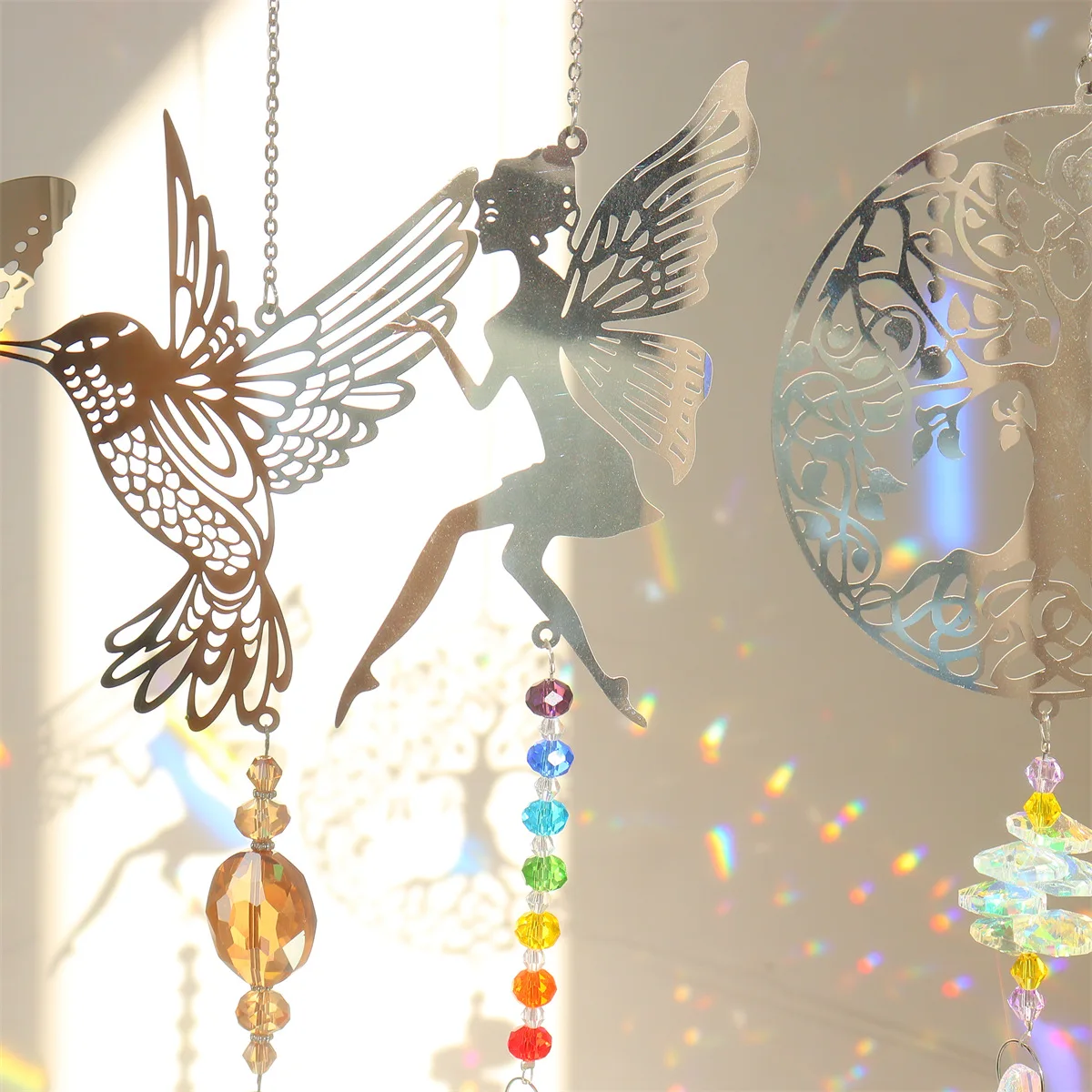 

Crystal Sun Glass Prisms Solar Chandelier Hummingbird Curtain Catcher Wind Hanging Owl Decor Rainbow Pendant Chimes Chaser