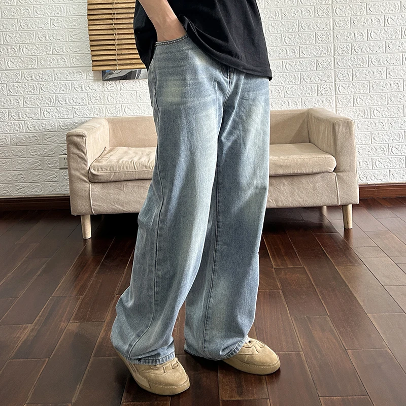 Boot Cut Loose Straight Denim Jeans for Men Amekaji American Vintage Casual Droop Pants 24ss Y2k Youth Male Full Long Trousers