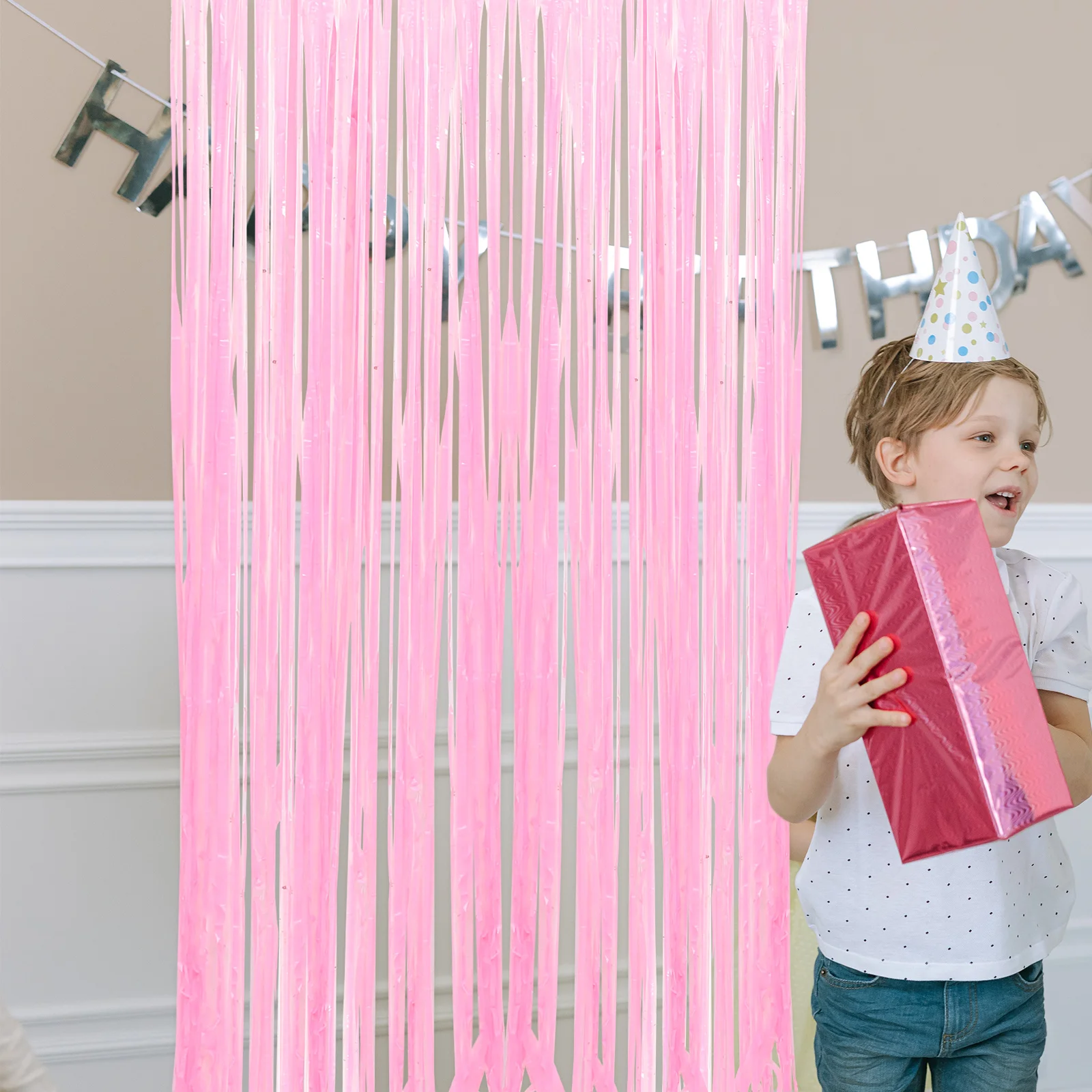 

4 Pcs Curtain 1x2m Fringe Backdrop Foil Streamer Wedding Birthday Supplies Photography Background