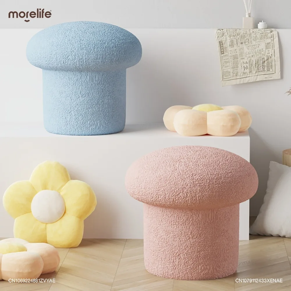 

Cream Style Macaron Colored Cashmere Cloth Stools Living Room Circular Cute Mushroom Stool Shoe Changing Bench Home Furniture