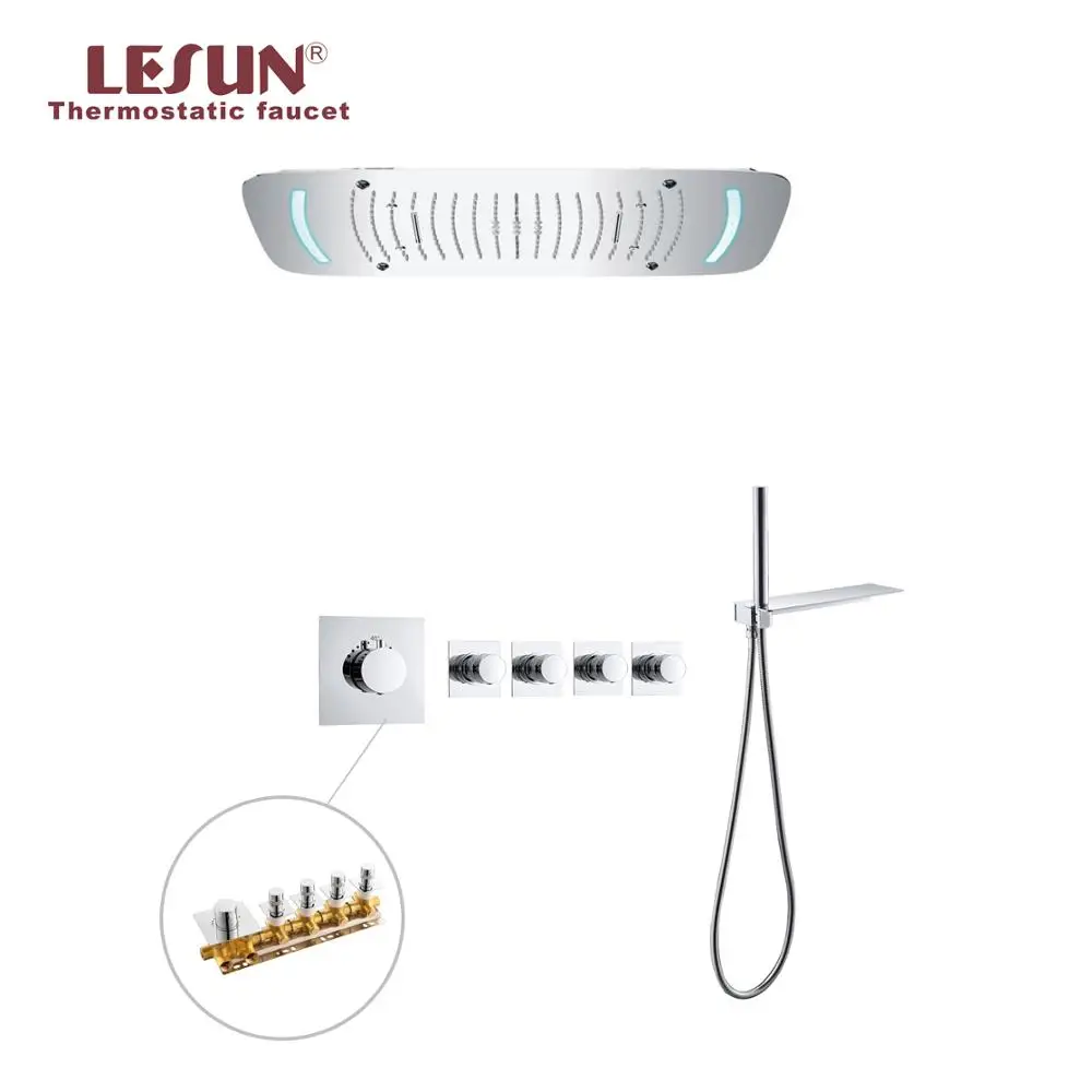 Luxury Big Size LED Rainfall Waterfall Column Mist Multi Function Shower Head Set BathroomThermostatic Shower System
