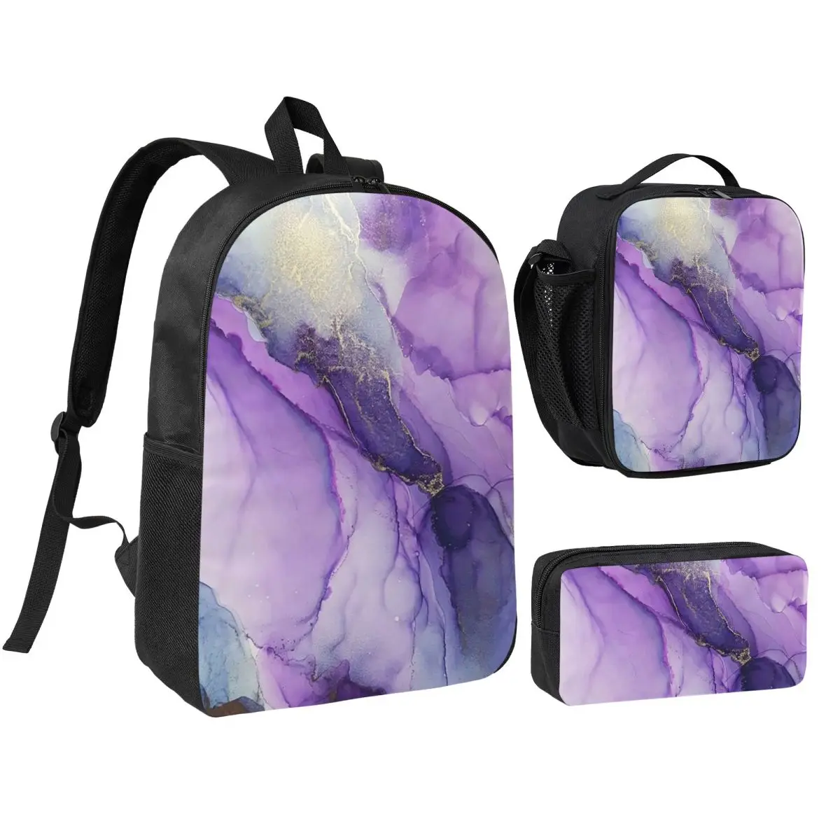 

Original Regal Purple Alcohol Ink Abstract A Backpack BookBag School Bag Shoulder Bags 3ps Insulated Lunch Bag Pencil Case