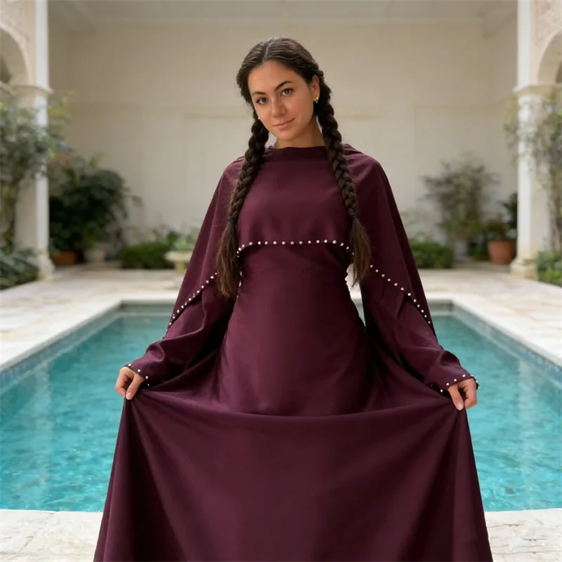 Ramadan Perłowe Peleryny Abaje dla Kobiet Dubajskie Abaje Eid Dżellaba Muzułmańska Sukienka Odzież Islamska Turcja Kaftan Kebaja Kaftan Damski Szata