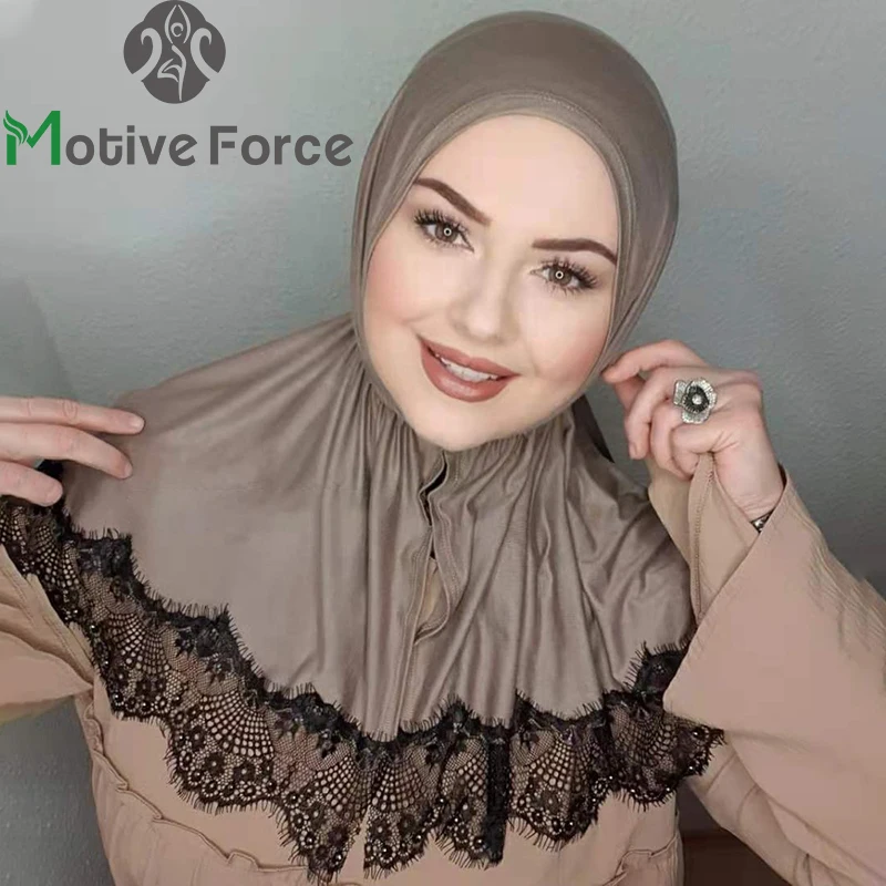 Moslim Instant Tulband Kant Modale Hijab Abaya Hijaabs Voor Vrouw Abaya Jersey Jurk Vrouwen Sjaal Tulbanden Hoofd Islamitische Kreuk Sjaal