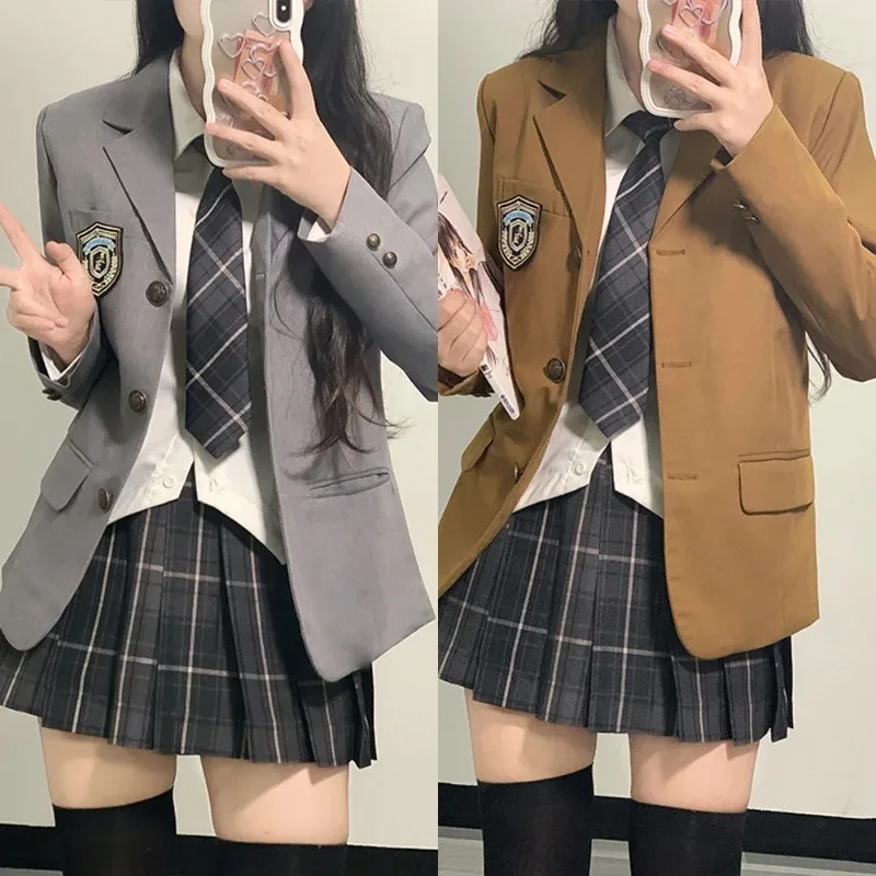 Conjuntos de blazer longos japoneses para meninas, saia plissada, gravata de marinheiro JK, trajes cosplay anime, uniformes escolares para mulheres, multicolor, outono e inverno