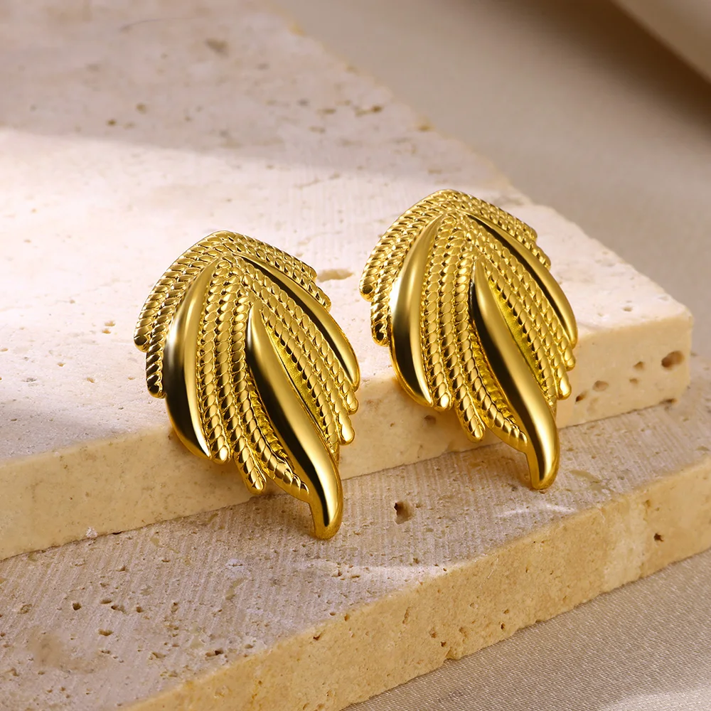 Creative Stainless Steel Weave Feather Earring For Women Irregular Geometry 18 K Gold Color Earrings Jewelry Party Wedding Gifts