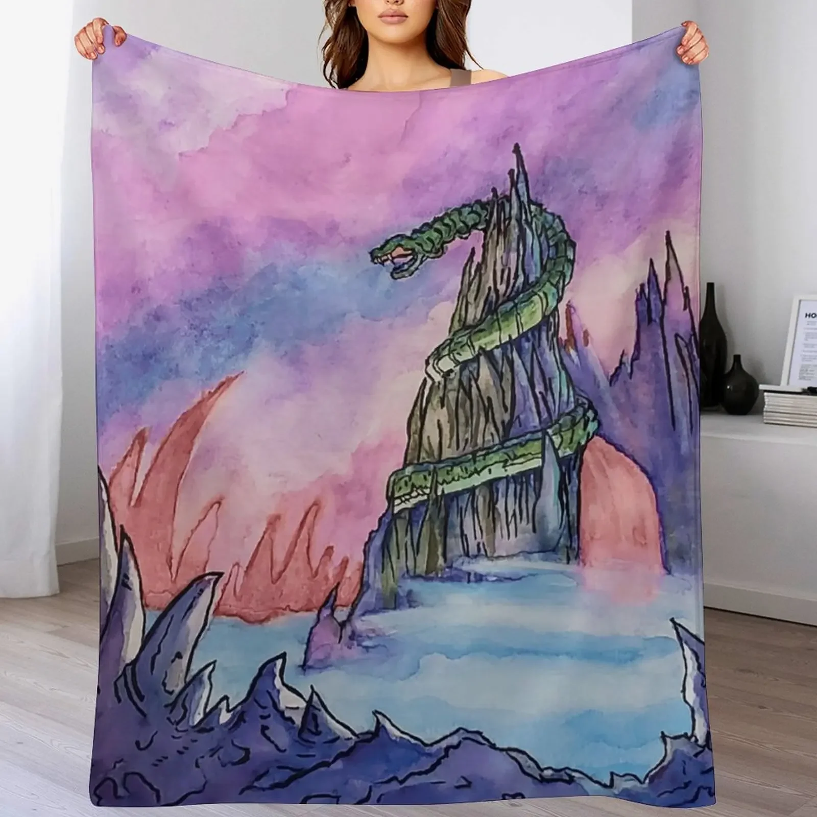 

Snake Mountain in Watercolor Throw Blanket Luxury Throw Beautifuls Flannel Single Blankets