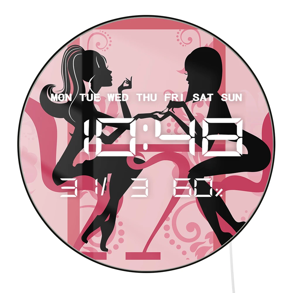 Nails Beauty Salon Manicure Multifunctional LED Digital Wall Clock Electronic Clock with Jumbo Numbers Calendar Date Temperature