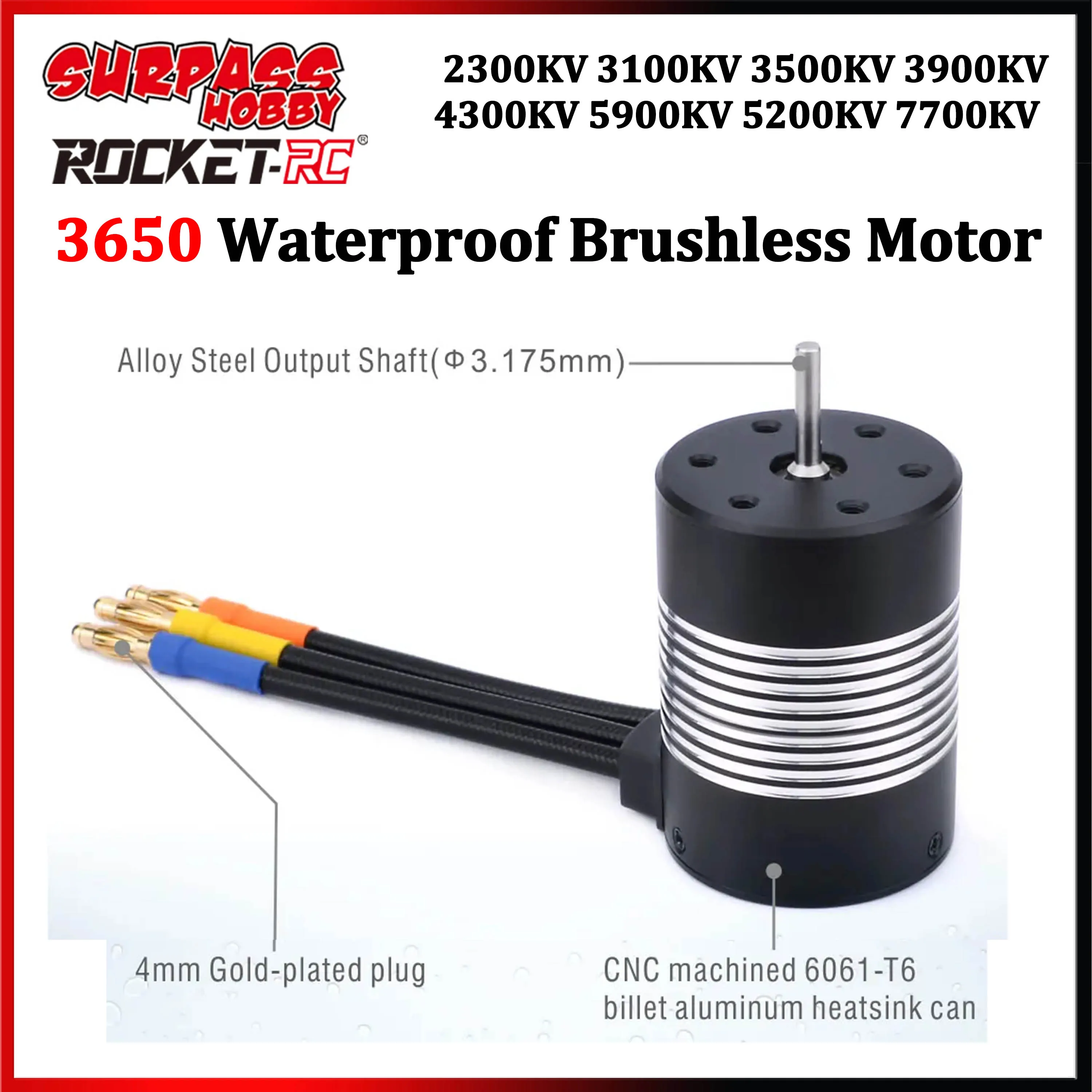 Rocket-RC 3650 Waterproof Brushless Motor 2300KV 3100KV 3500KV 3900KV 4300KV 5900KV 5200KV 7700KV for 1/10 RC Car Truck Tamiya