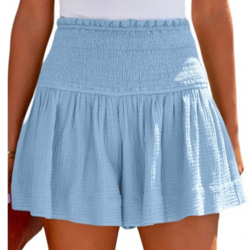 Simple Casual Shorts For Womens Shorts Cotton Linen High Elastic Waisted Pleated Ruffle Shorts Beach Harajuku Mini Short Pants