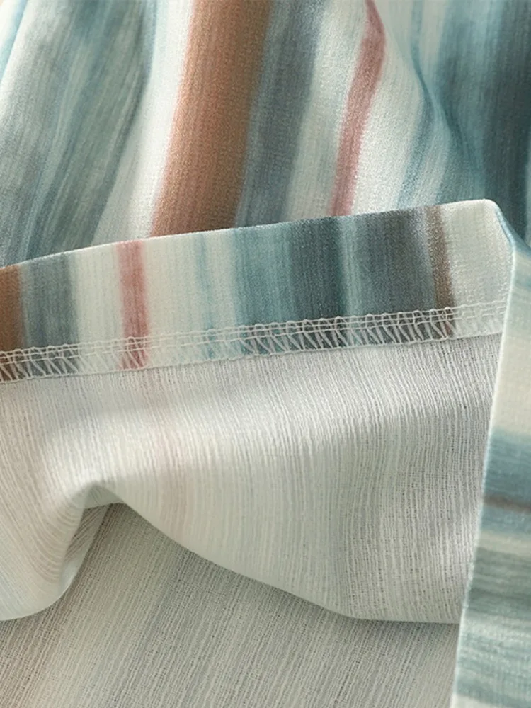 Pantalon à jambes larges pour femmes, teint à rayures arc-en-ciel, décontracté, taille haute, jambe droite, mélange de coton et de lin, nouveau pantalon d'été