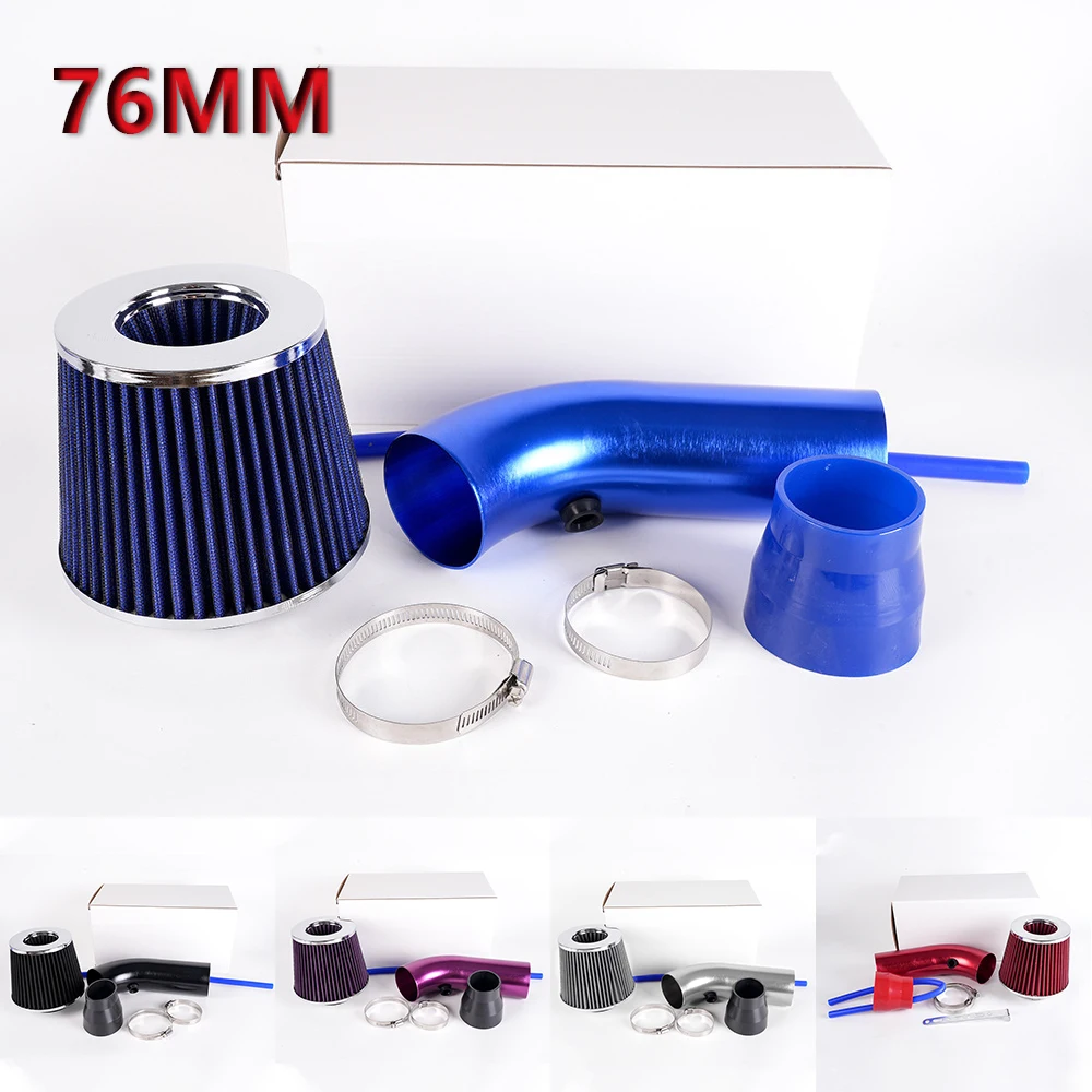 76mm Universal High Flow Cold Air Intake Kit Turbo Induction Pipe Cone Filter Aluminum Car Modified Replacement Parts 3''