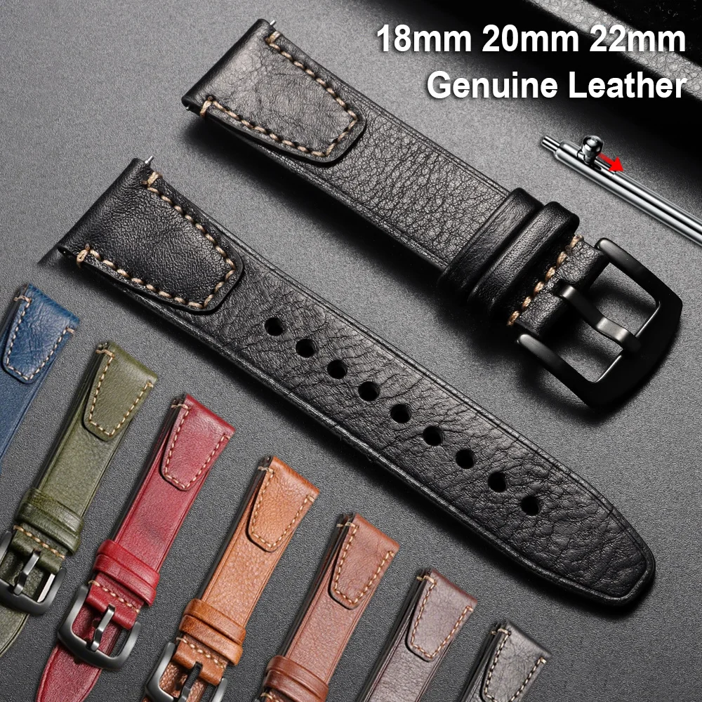 

Women Men Vintage Brown Red Bracelet for Smartwatch 18mm20mm 22mm Genuine Cowhide Watch Strap Quick Release Wrist Band for Rolex