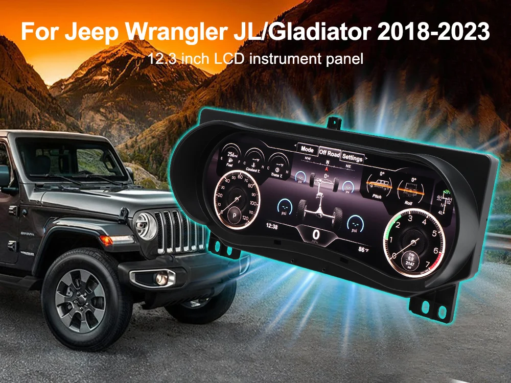 12,3-дюймовый ЖК-дисплей приборной панели для Jeep Wrangler JL Gladiator 2018-2023, цифровая панель приборов, спидометр, виртуальная панель управления