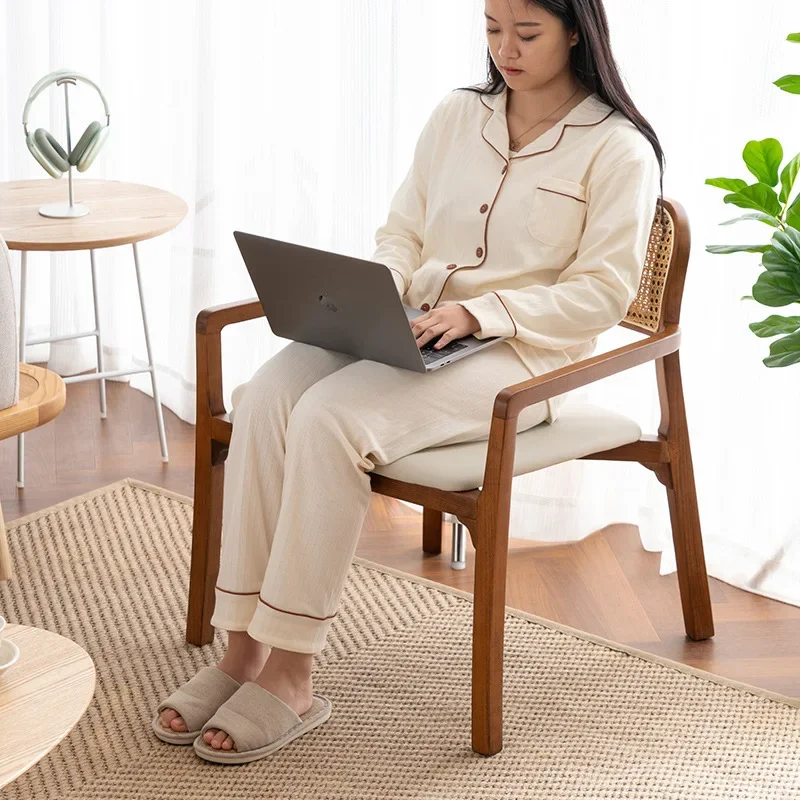 Einzel-Rattanstuhl aus massivem Holz, Buche, Wohnzimmer, weiche Tasche, nordischer, einfacher, moderner Teestuhl