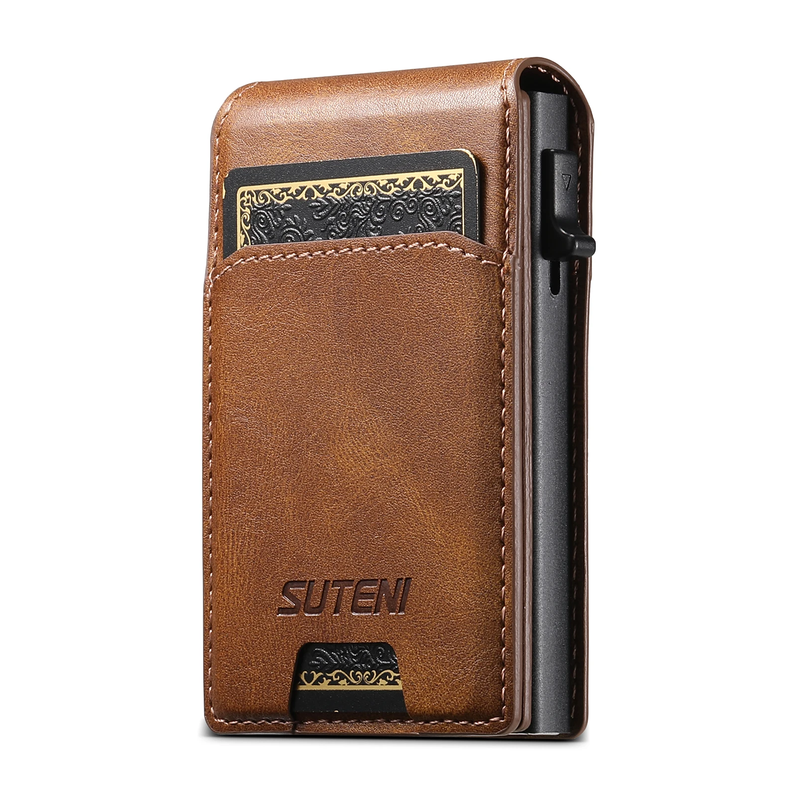 SUTENI Kartensteckplatz, Brieftasche, Flip-Cover, Kartenbox aus Kunstleder, drückt den Knopf automatisch die Karte aus – Detail 21