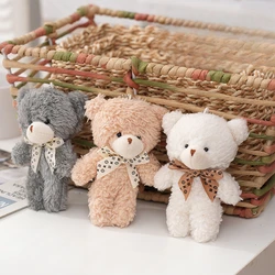 12cm Cute Cartoon Bear Plush Doll Toy Mini Bow Tie Bear Stuffed Animal Toy Kawaii Plush Keychain Bag Pendant Children Gift