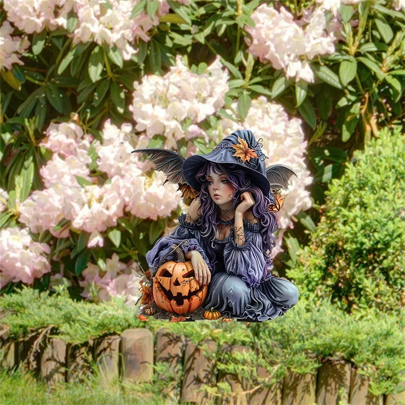 Purple Hair  Magical Witch Pumpkin  Acrylic Decoration Props Outdoor Magical Witch Garden Yard Decoration  Cards