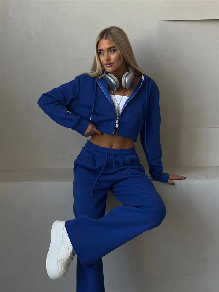 Women Urban Leisure Pocket Trousers Suits 2024 Long Sleeve Hoodie Sets Solid Color Autumn Hooded Pullover Pants Two Piece Sets