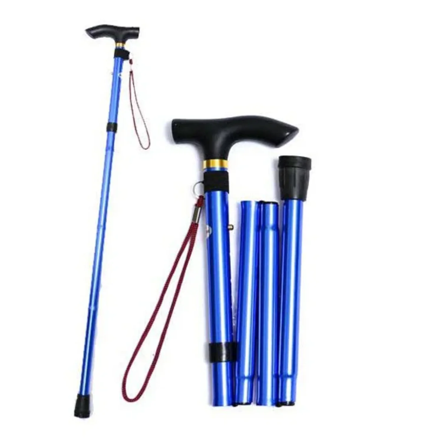 Non-slip Adjustable Height Aluminum Alloy Folding Walking Stick Cane Travel Crutch Alpenstock 85-95cm