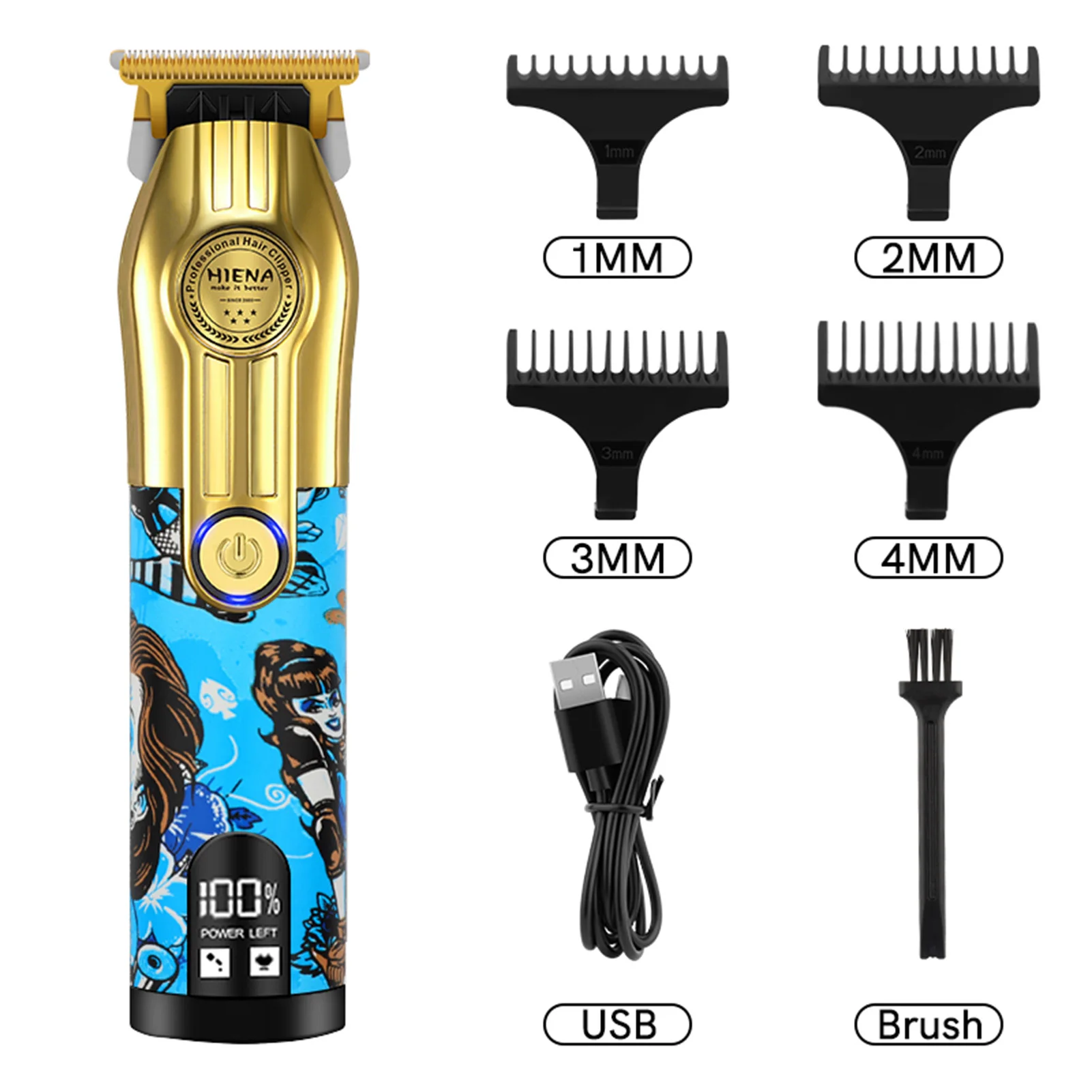 HIENA مقص الشعر مجموعة عالية الطاقة شاشة الكريستال السائل الكهربائية الشعر المتقلب للرجال العصرية الكتابة على الجدران تصميم اللاسلكي الشعر اللحية ماكينة حلاقة