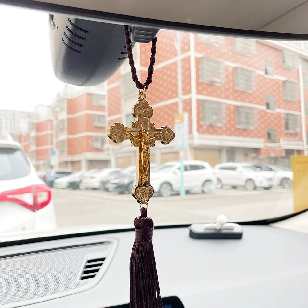 Cruz ortodoxa Colgante de Jesús Estatua de Cristo Crucifijo Colgante de coche Decoración religiosa Regalos de iglesia к uutст в маovahну жеektrзiniai к Khuст