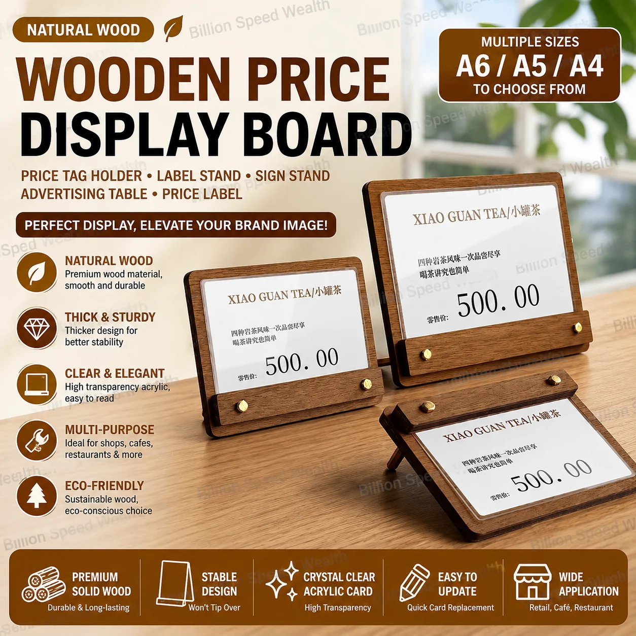 Wooden Price Display Board, Label Stand, Card Holder Stand, Sign Stand, Advertising Table, Price Tag