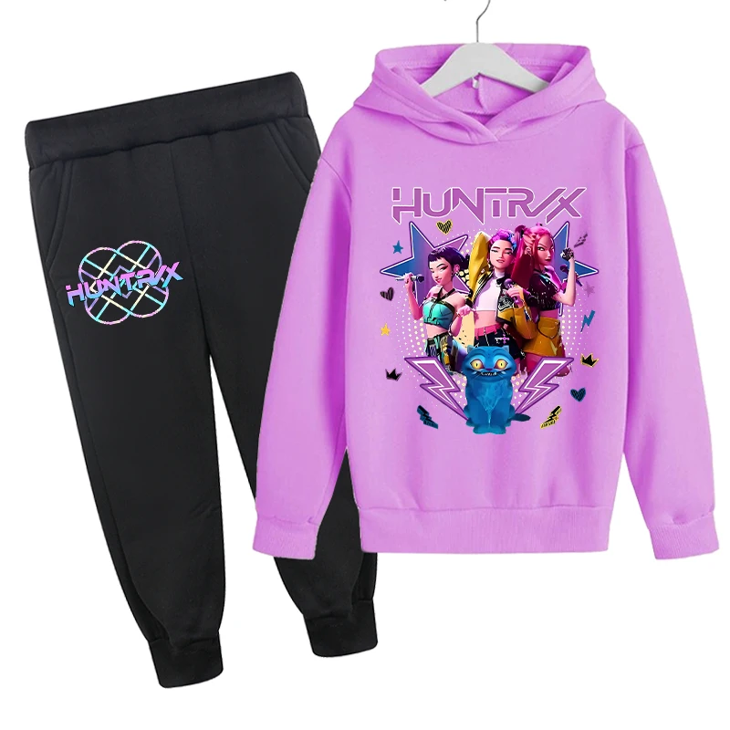 2pcs Kpop Demon Hunters Sweatshirt Pants Suit for Children Anime Fashion Long Sleeves Pants Set Boys Girls Autumn Clothes Gifts