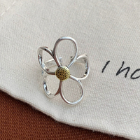 925 Sterling Silver Rings for Women Couple Minimalist Handmade Simple Big Flower Ring Party Prevent Allergy Jewelry Party Gifts
