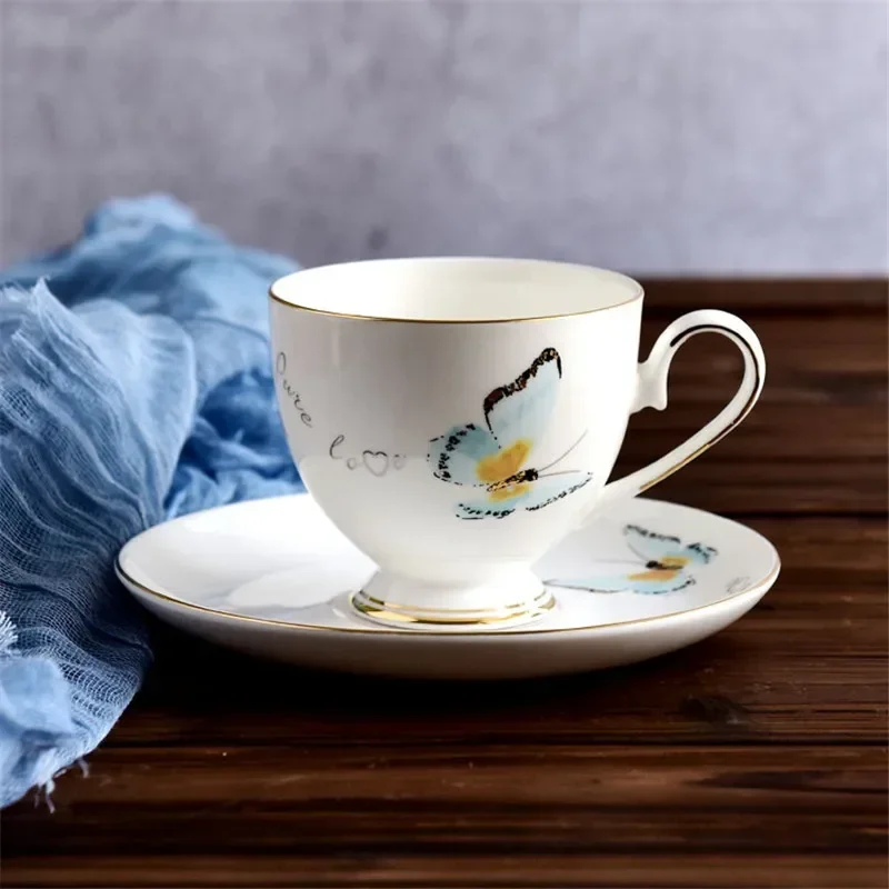 Ceramic Coffee Cups and Saucers Set, Afternoon Flower Tea Mugs, Minimalism Teacup and Tray, Household Office Porcelain