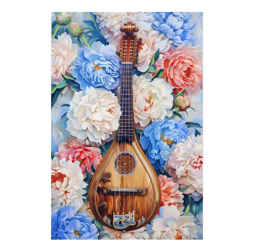 

9ct 60x90cm Musical Instrument Flowers Embroidery DIY Chinese Style Printed Kits Cross Stitch Needlework Set Home Decor Crafts