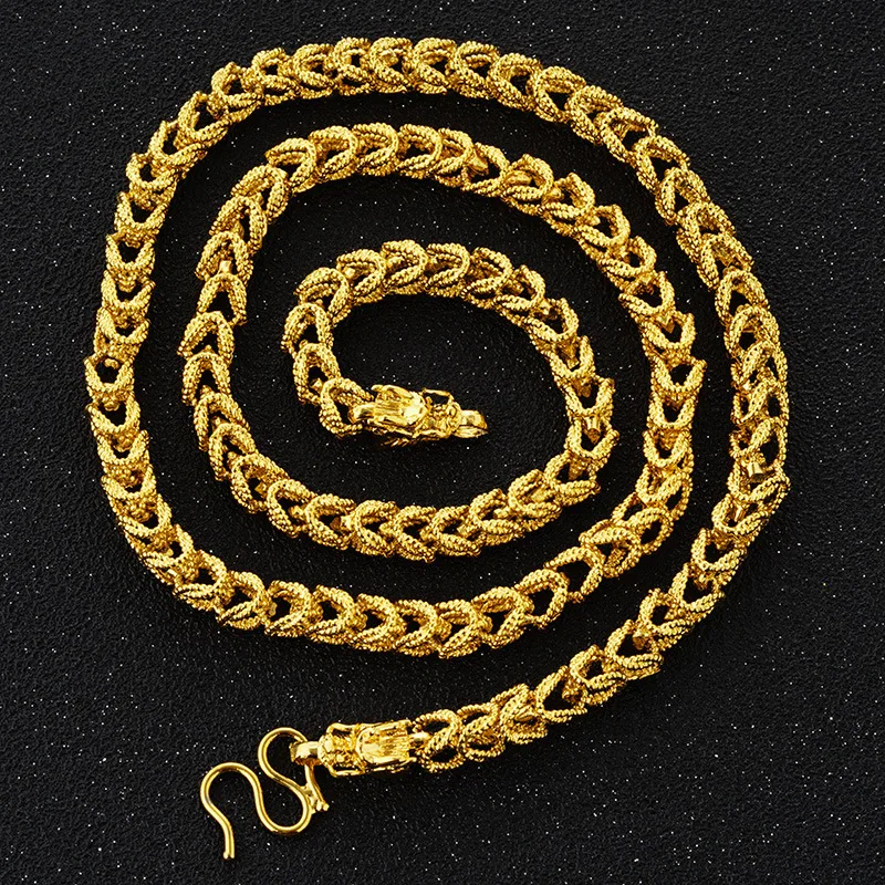 Luxury 24K 9999 Pure Gold real gold Men's Hollow Double Dragon Necklace - Image 3