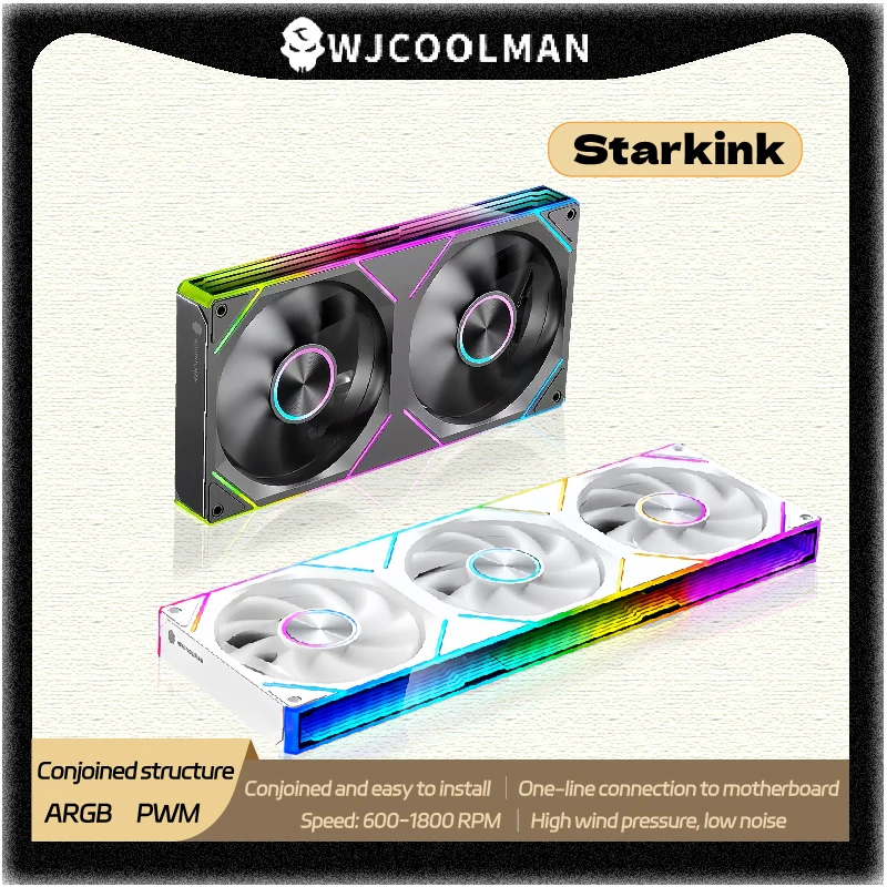 WJCOOLMAN Starlink 120/240/360 Conjoined Structure PC Fan ARGB PWM Speed Control Computer Silent Case Fan Easy to Install