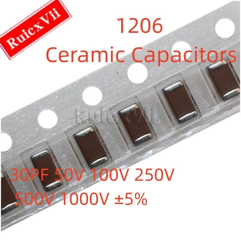 

(50pcs) 1206 30PF 50V 100V 250V 500V 1000V ±5% 300J COG 3216 SMD Ceramic Capacitors