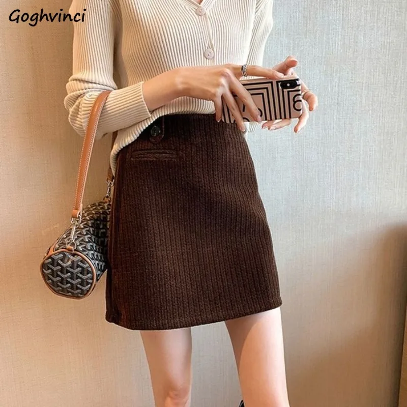 

Black Skirts Women Winter Plus Velvet Thicker Soft Single Pocket Vintage All-match High Waist A-line Y2k Popular Gentle Chic