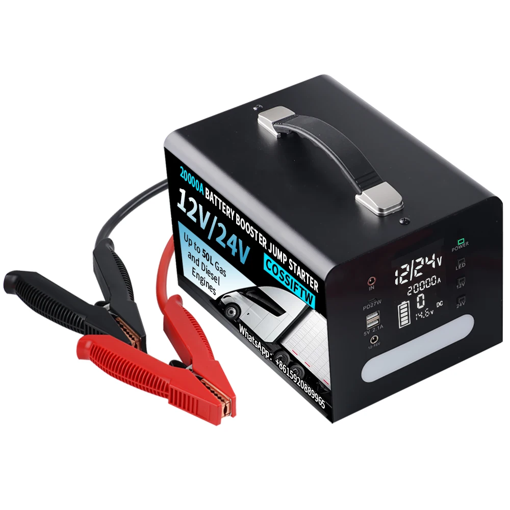 High power jump starter 12/24v with 20000A peak current battery booster pack 12v 24v for heavy duty semi truck