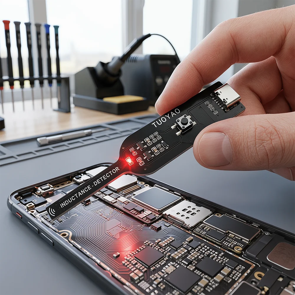 DC 5V Inductance Detector with Type-C Electromagnetic Induction Tester for Phone Motherboard Red Light Indicator Fast Fault Dete