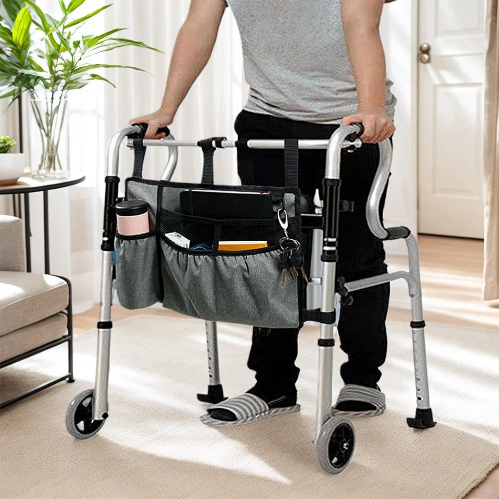 Walker Bag with Cup Holder Rollator Organizer Multi-Pockets Armrest Side Storage Bag for Adult Folding Walkers