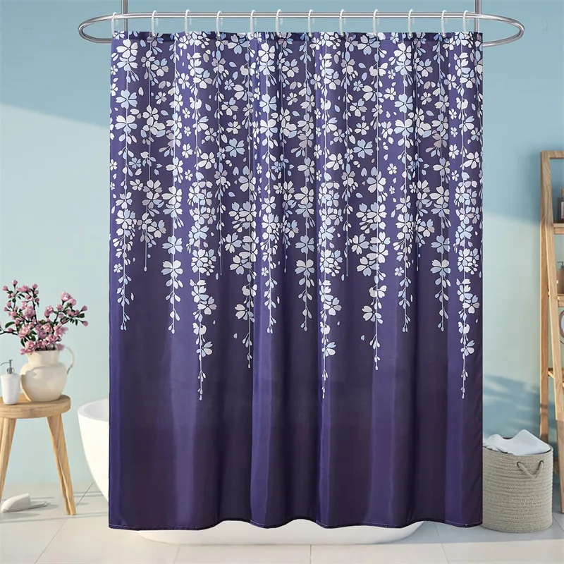 Weeping Flower Shower Curtain Liner Blue Floral Cherry Blossoms Vine Spring Garden Fabric Shower Curtain Waterproof Bath Curtain