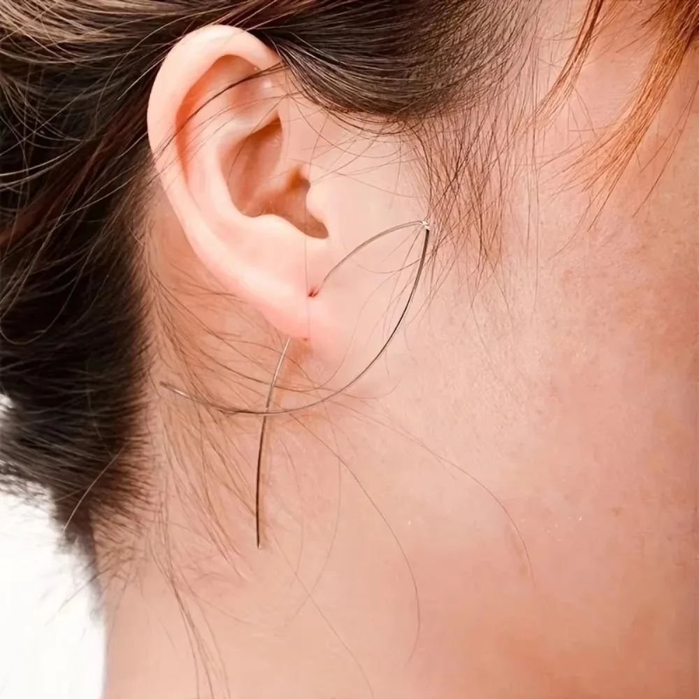 Minimalist Handcrafted Copper Fish Abstract Earrings, Elegant Sleek Cross Line Design Women Ear Jewelry Fashion Ear Ornaments