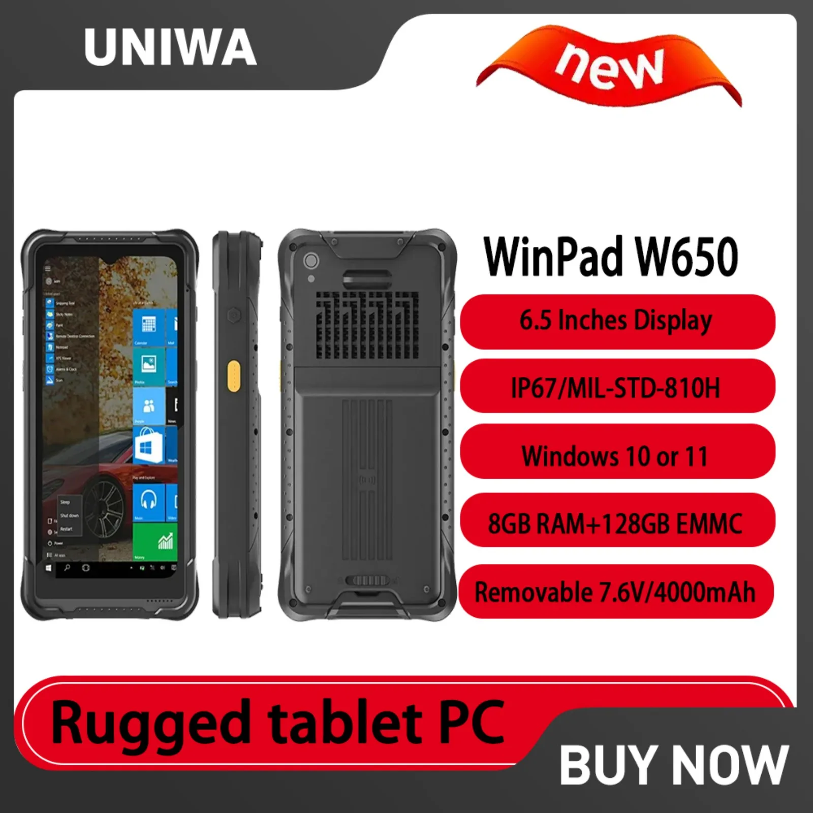 2026 NEW UNIWA WinPad W650 Mini Windows Tablet PC 6.5 Inch Quad Core 8GB+128GB Windows PDA PC IP67 Waterproof 4000mAh Smart Pad
