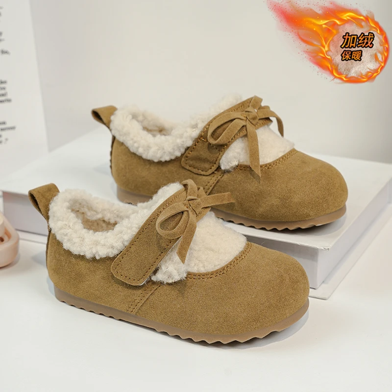 

Winter New Children Flat Shoes Fur Cover Toe Light Warm Kids Casual Shoe 2025 Plush Warm Non-slip Leisure Comfy Boys Girls Shoe