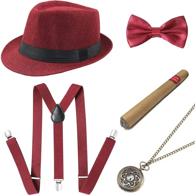 Ensemble d'accessoires de cosplay pour hommes, Sunshine gratuit, Halloween, Testosterone, Gangster, anderHat, Suspender Bow, 20s Great Testosterone, 1920s