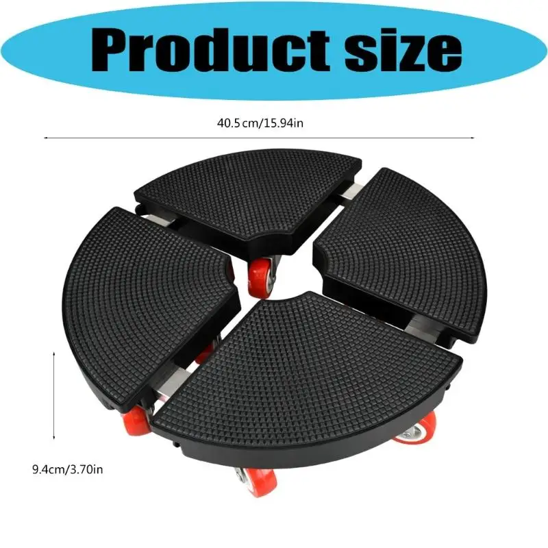 Rundes bewegliches Möbelsockel-Set mit vier fächerförmigen Rollstützen, Griffstruktur und roten Rollen für den Einsatz D2RD – Detail 6