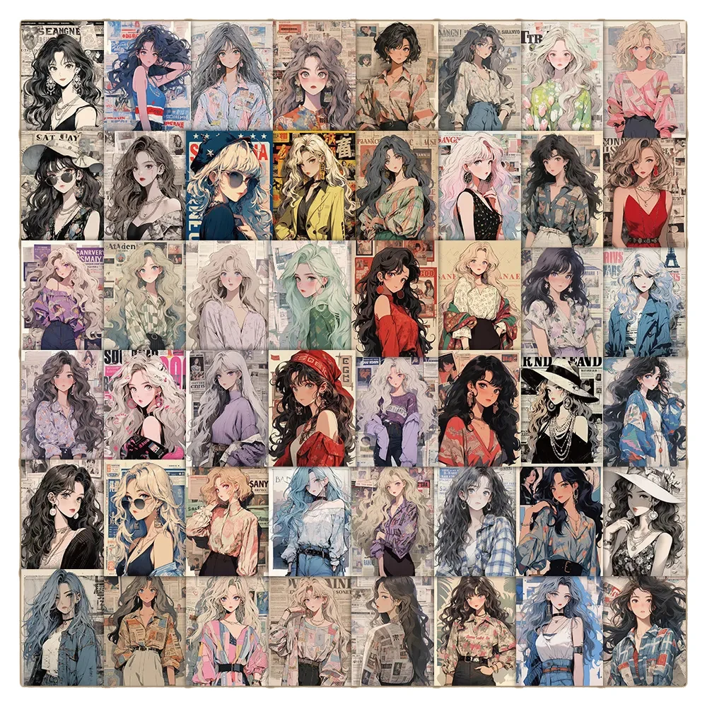 10/30/60pcs Vintage Anime Aesthetic Girl Stickers Cute Decals Laptop Phone Suitcase Scrapbook Album Cool Wall Decoration Sticker